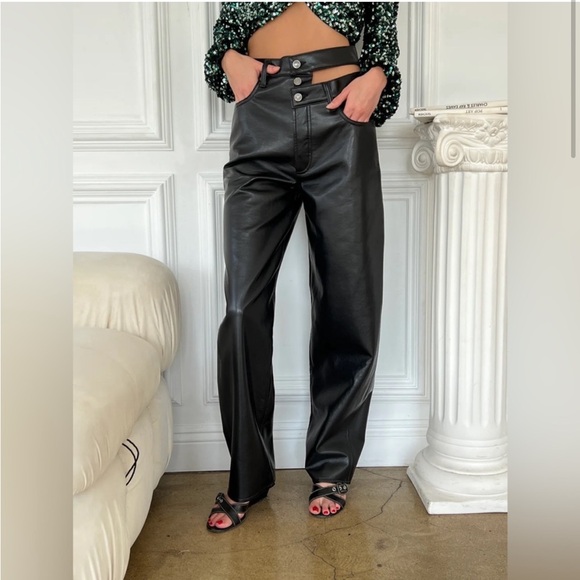Agolde Broken Waistband Leather Pants NWT - Picture 6 of 10
